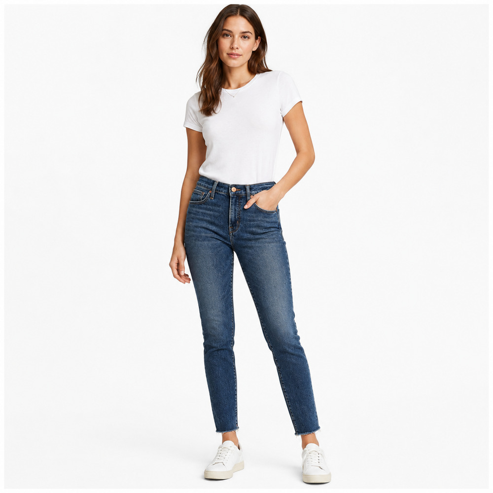 Madewell 9" High Rise Skinny Jeans Women's Size 26 Blue Stretch Raw Hem Denim